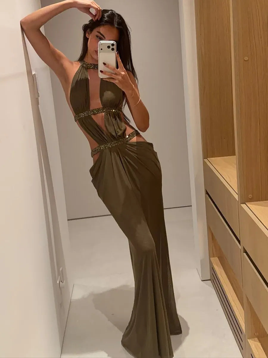 Gabriella Sexy Cutout Rhinestone Maxi Dress
