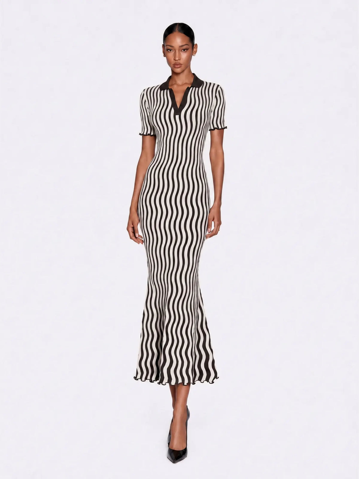 Penelope Knit Striped Fitted Midi Dress