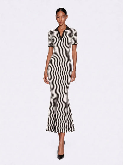 Penelope Knit Striped Fitted Midi Dress