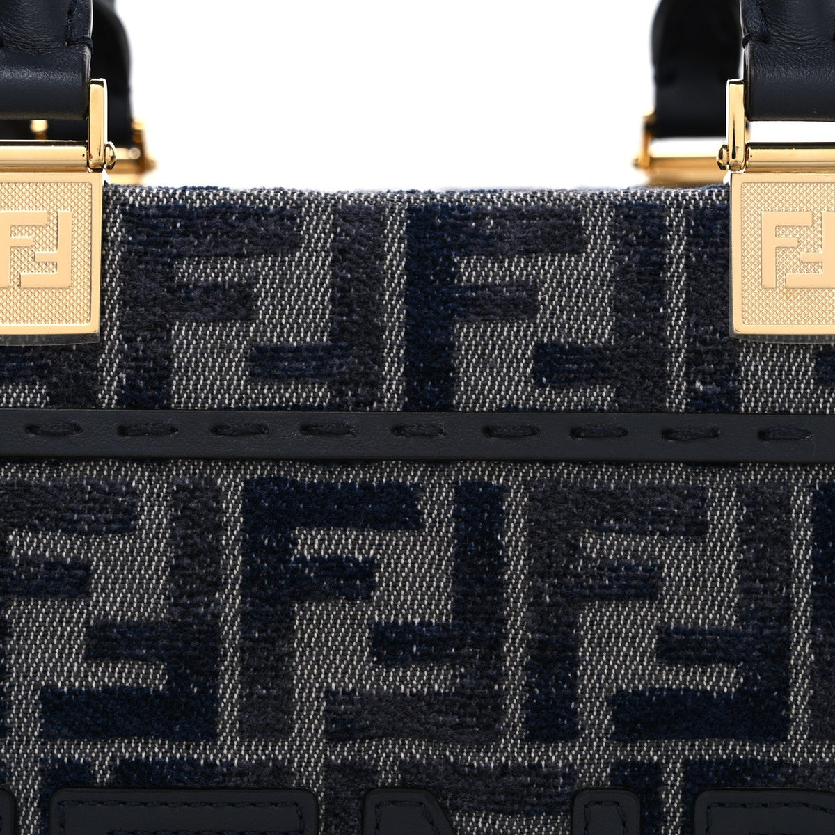 Fabric Jacquard FF 1974 Logo Small Fendi Sunshine Shopper Tote Blue Grigio