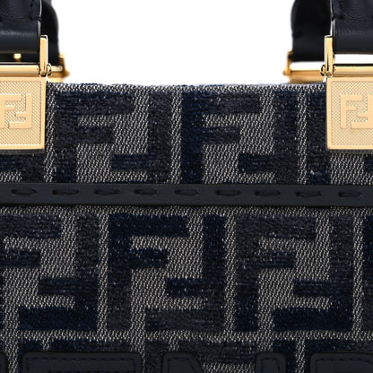Fabric Jacquard FF 1974 Logo Small Fendi Sunshine Shopper Tote Blue Grigio