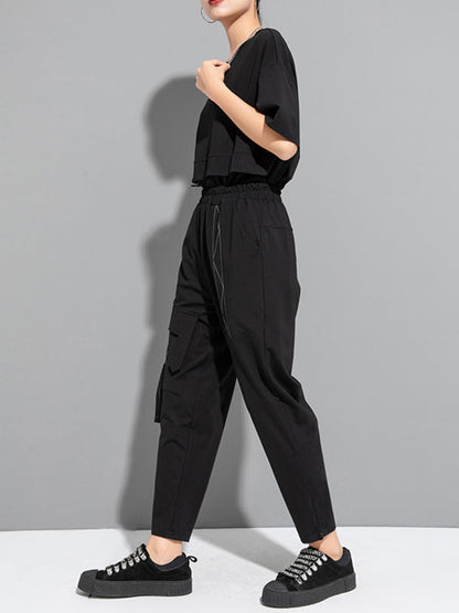 Harem Pants Ninth Pants Pockets Split-Joint Casual Pants Bottoms Ninth Pants