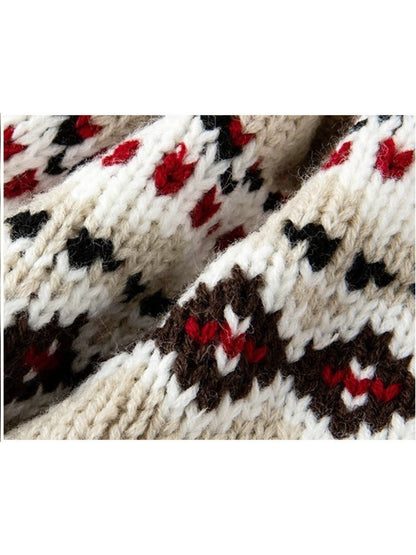 Haila - Jacquard Patterned Fleece-Lined Knitted Beanie with Earflaps