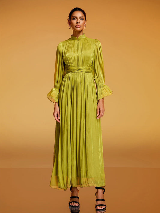 Anika Flare Sleeve Maxi Dress In Chartreuse