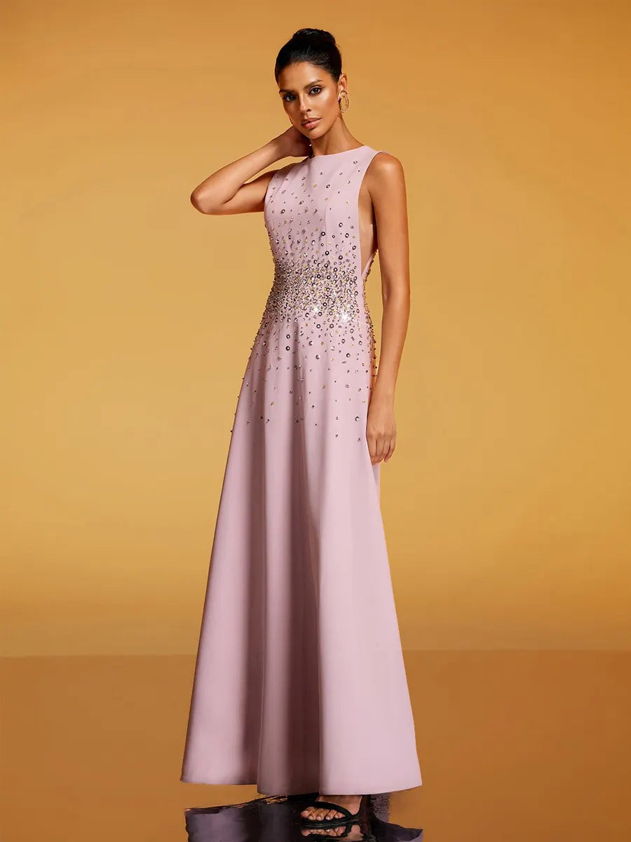 Sienna Sleeveless Rhinestone Maxi Dress