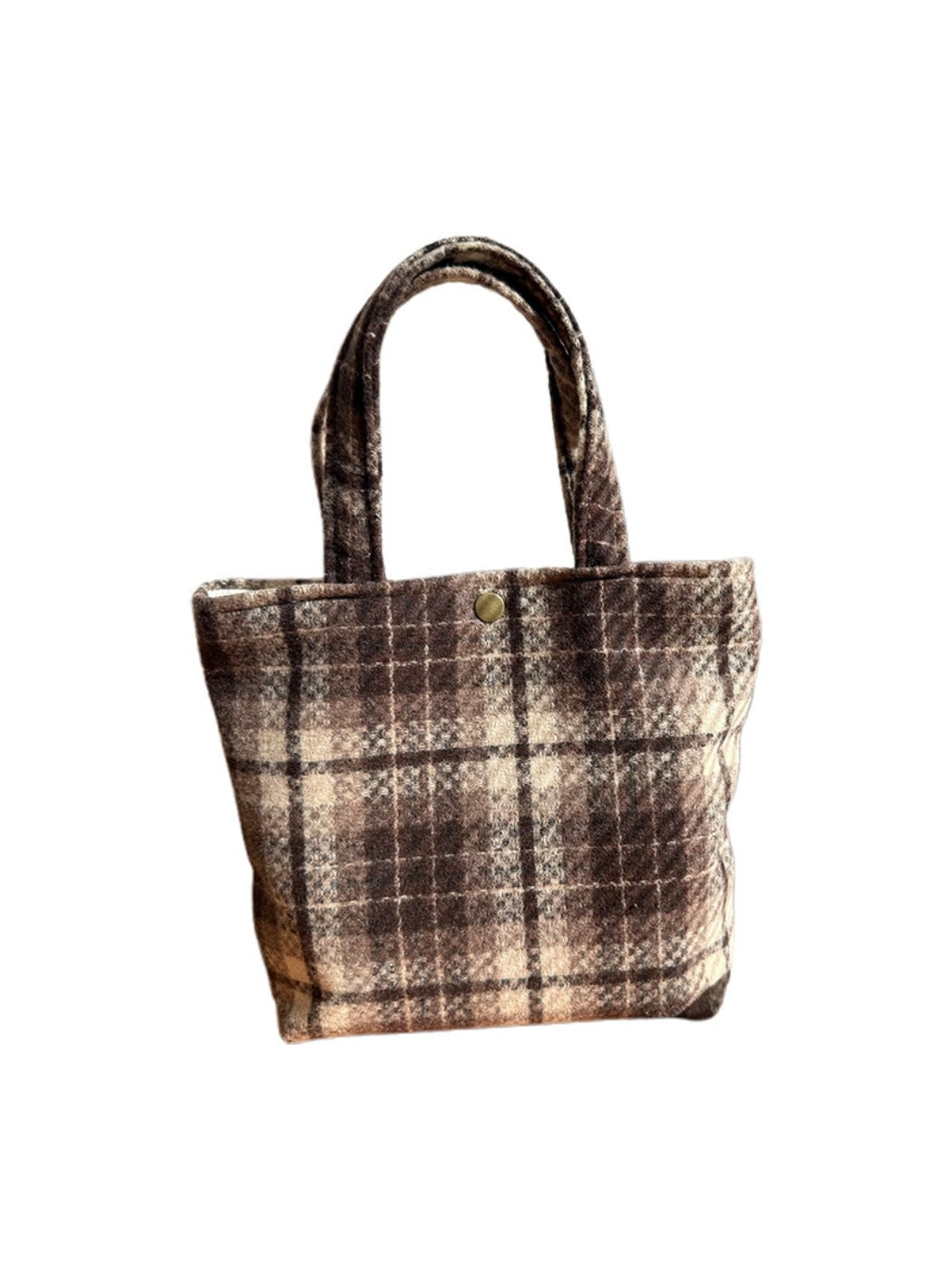 Cosbai - Vintage Canvas Shoulder Bag with Plaid Patterns