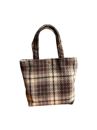 Cosbai - Vintage Canvas Shoulder Bag with Plaid Patterns