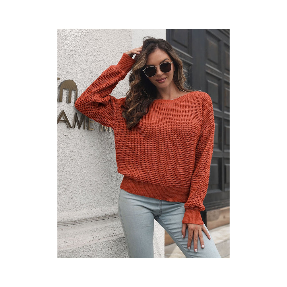 Casual Long Sleeves Loose Solid Color V-Neck Sweater Tops