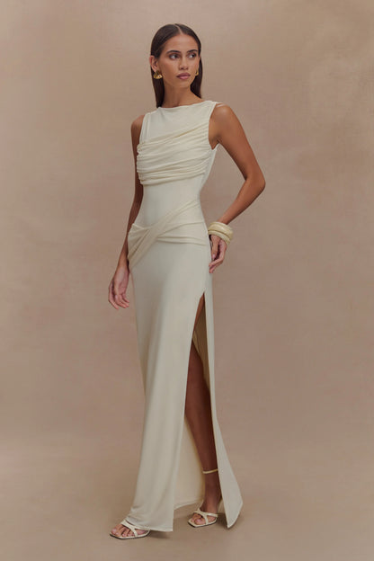 Henley Slinky Drape Maxi Dress - Ivory