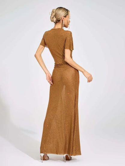 Rosalind Gold Asymmetric Maxi Dress