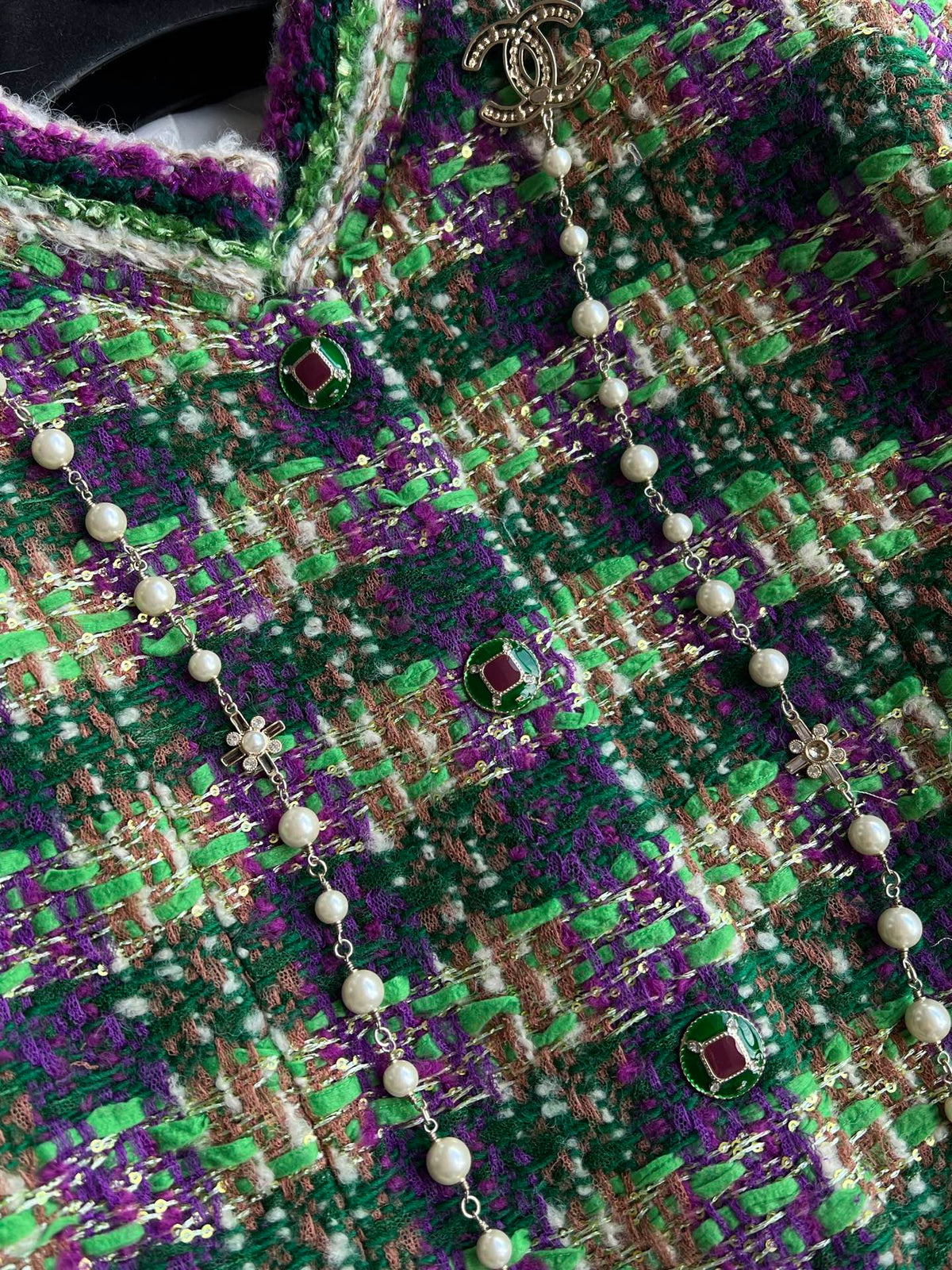 Chanel 2025 Plaid Tweed Jacket Green Wool Polyester 325361