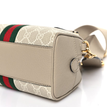 GG Supreme Monogram Textured Dollar Calfskin Web Mini Ophidia Top Handle Bowler Bag Beige Mystic White Oatmeal