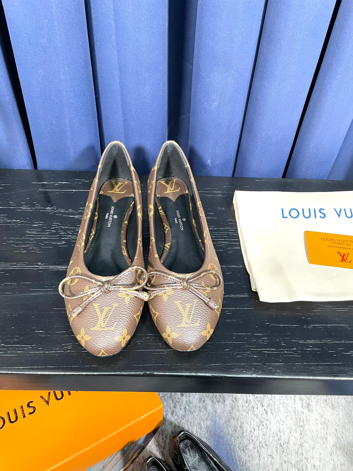 LV Butterfly Knot Black Ballet Flat Brown Monogram Sheepskin