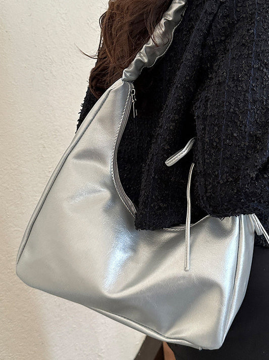 Geometric Pleated Solid Color Zipper Handbags