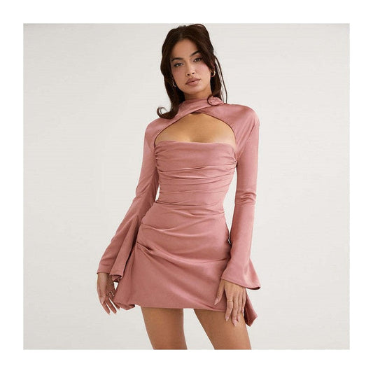 Short Hollow Out Long Sleeve Cocktail Dress