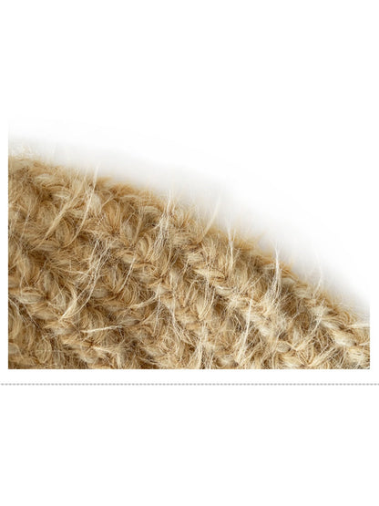 Haila - Winter Color Block Knitted Beanie with Tassel Braids