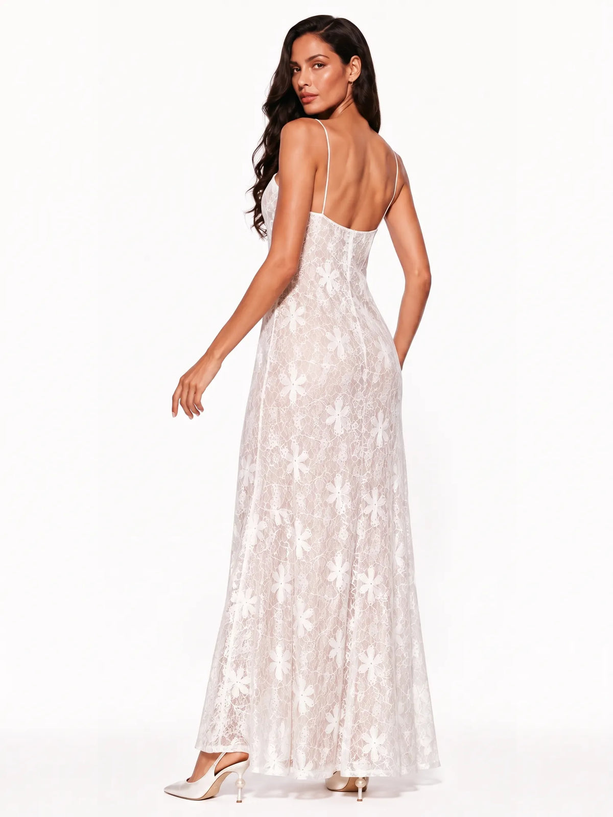 Clara Halter-Neck Lace Slip Maxi Dress