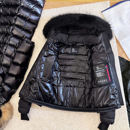 Moncler 2025 Grenoble 'Beverley' Hooded Shearling-trimmed Ski Black Down Jacket