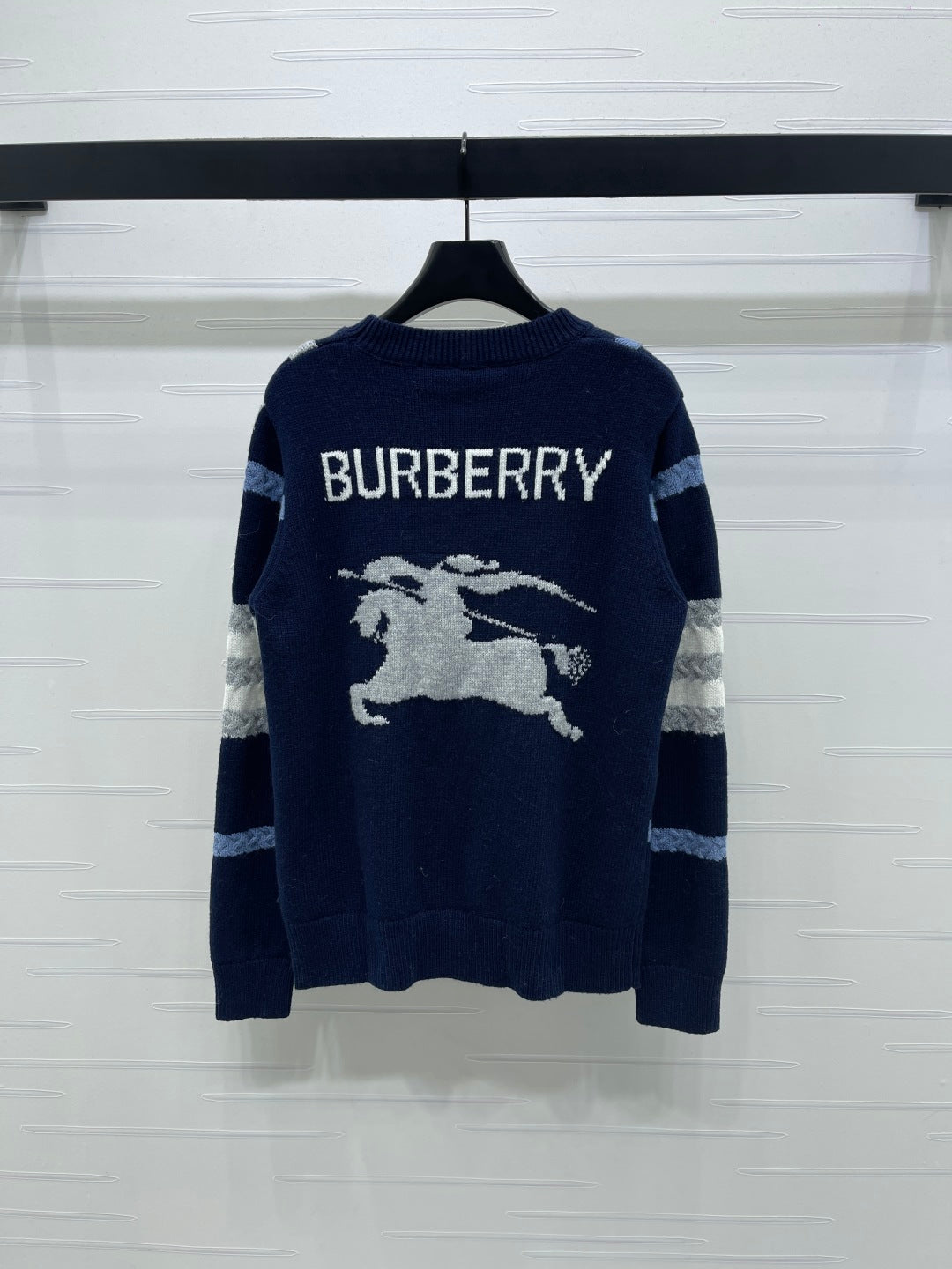 Burberry 25 Crew Neck Long-Sleeve Sweater Navy Blue Wool Cashmere