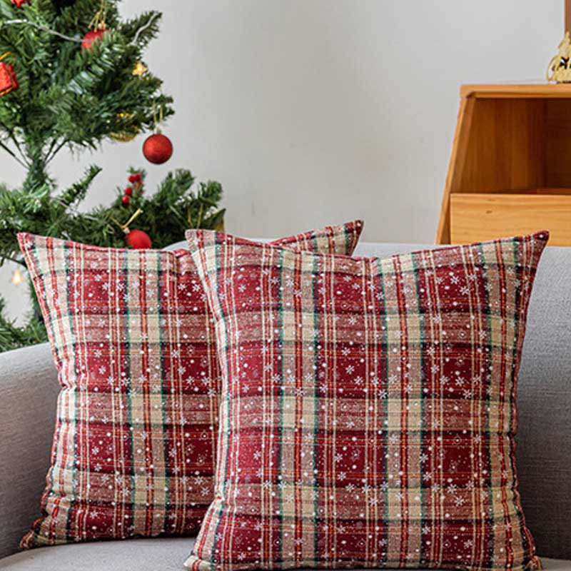 Classic Christmas Plaid Snowflake Throw Pillow Covers