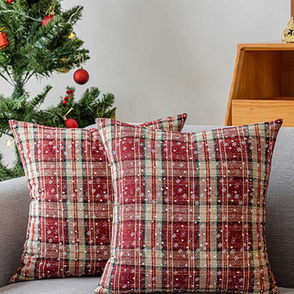 Classic Christmas Plaid Snowflake Throw Pillow Covers