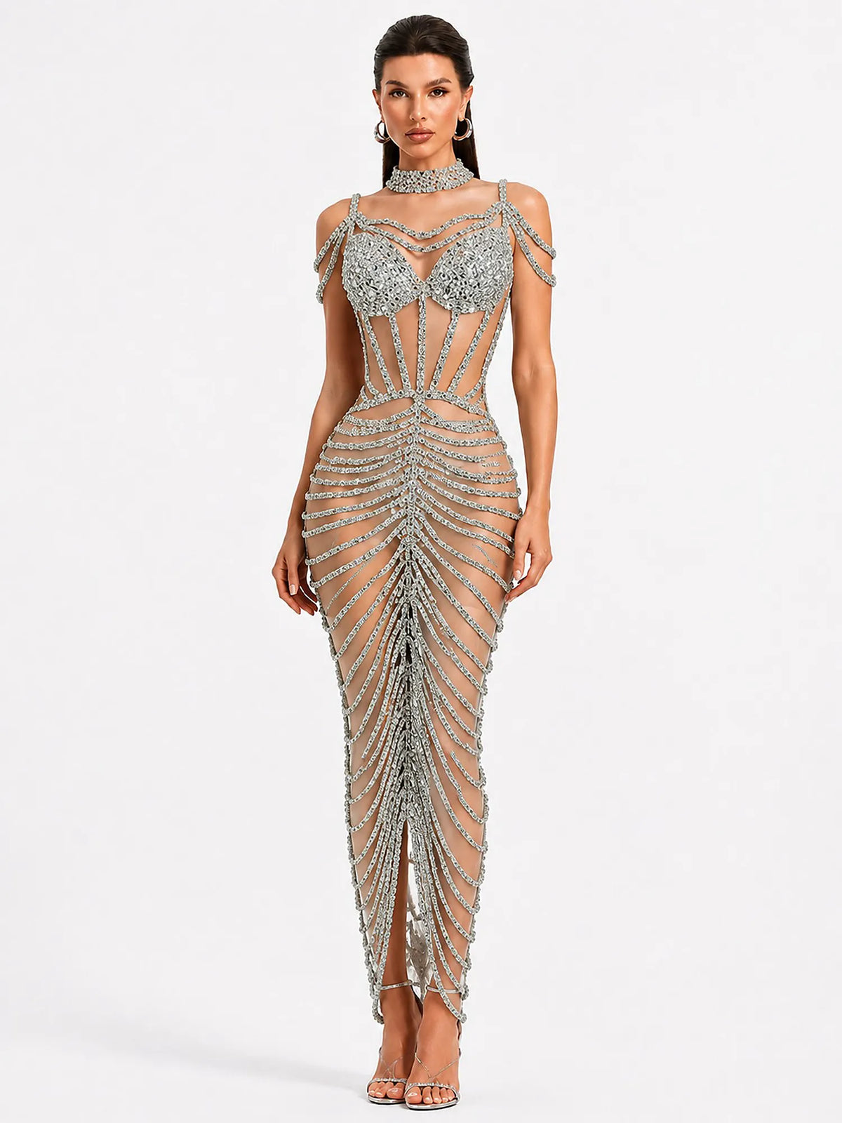 Olivia Rhinestone Cut-Out Maxi Dress
