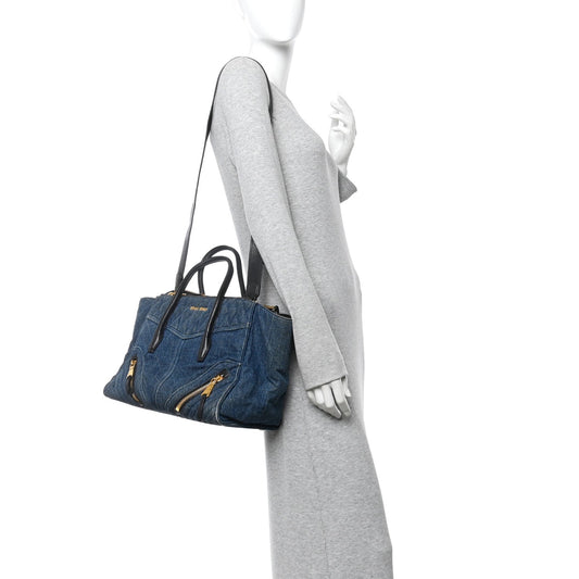 Denim Matelasse Biker Tote Avio