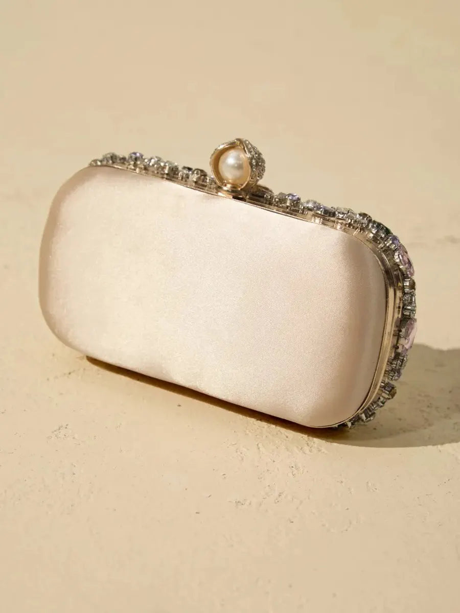 Bellatrix Crystal Embellished Satin Box Clutch Purse