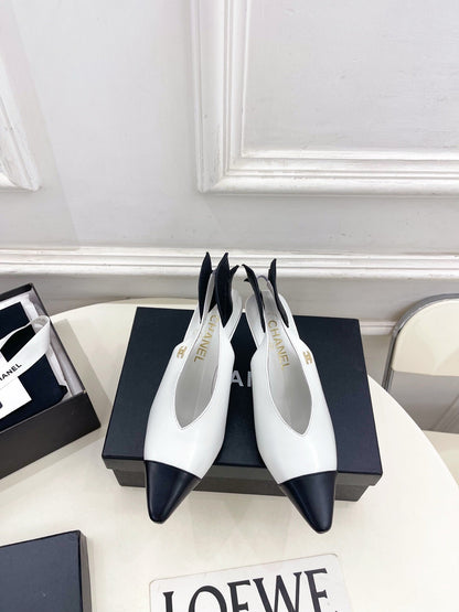 CC 26 SS Open-Back Sandals 7.5cm White Black Calfskin 586932
