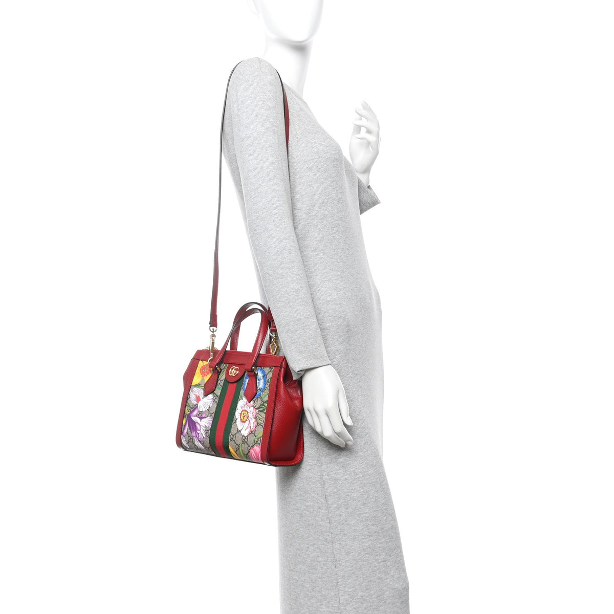 GG Supreme Monogram Flora Web Small Ophidia Tote Bag Red