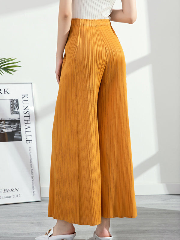 Simple Loose Wide Leg Pleated Solid Color Casual Pants Bottoms