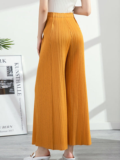 Simple Loose Wide Leg Pleated Solid Color Casual Pants Bottoms