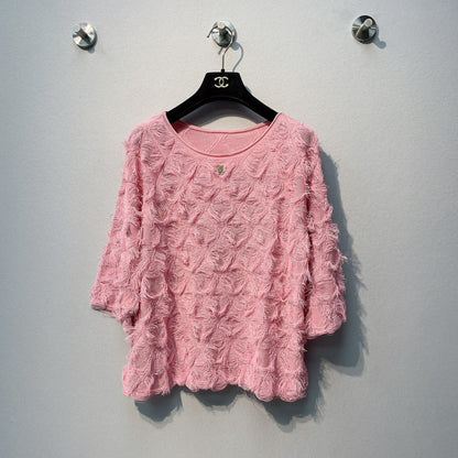 CC SS26 Feather-Trimmed Chiffon Top Rosette Pink Chiffon 350964