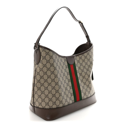 GG Supreme Monogram Textured Dollar Calfskin Web Large Ophidia Bucket Shoulder Bag Beige Ebony New Acero
