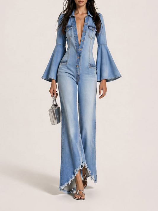 Aspen Casual Single-Breasted Denim Jumpsuit
