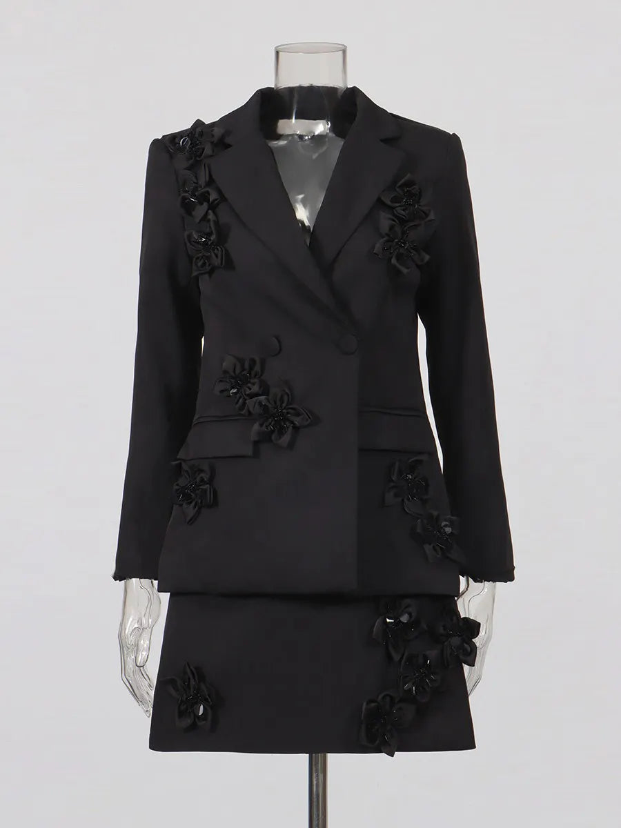 Persephone 3D Floral Sculpted Suit Skirt Set