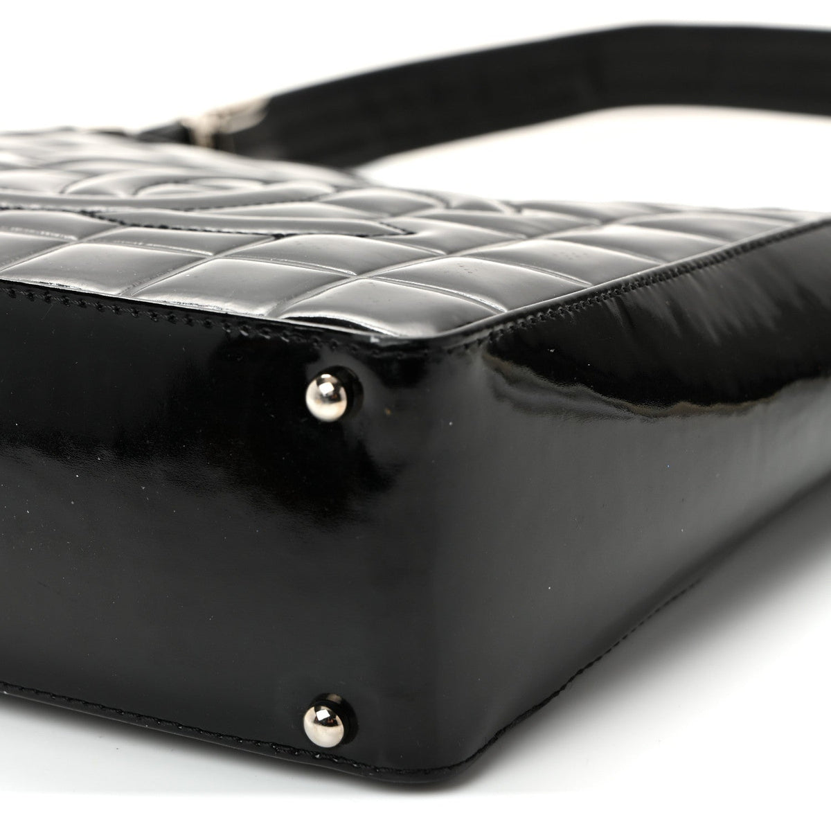 Patent Quilted Small Chocolate Bar Shoulder Bag Black
