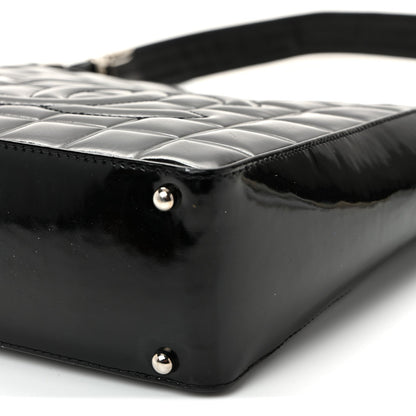 Patent Quilted Small Chocolate Bar Shoulder Bag Black