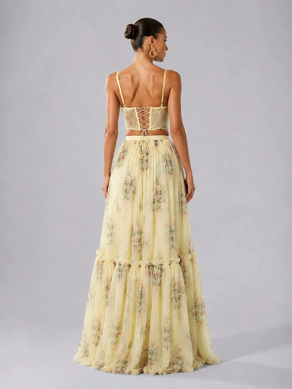Cyra Chiffon Floral Print Maxi Skirt Set