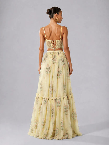 Cyra Chiffon Floral Print Maxi Skirt Set