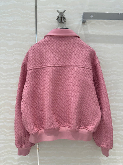 BV Double-Zip Baseball Jacket in Pink Lambskin