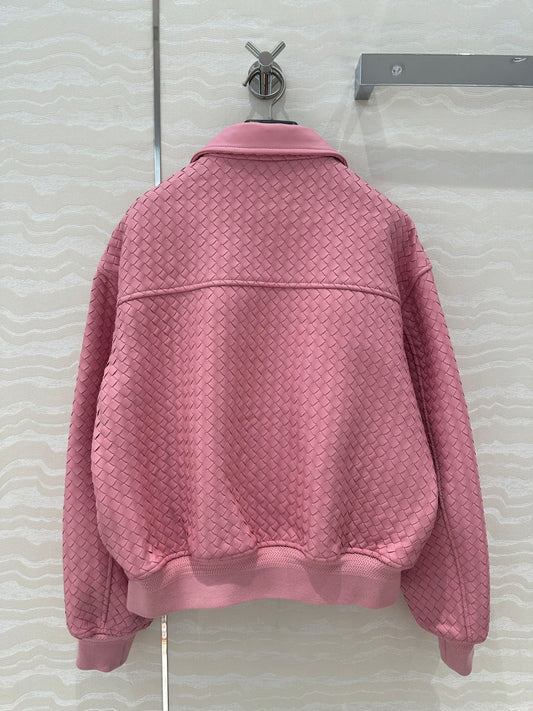 BV Double-Zip Baseball Jacket in Pink Lambskin