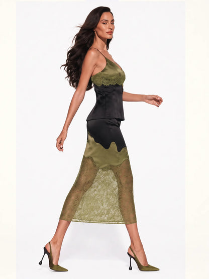 Victoria Lace-Panel Camisole Top and Midi Skirt Set
