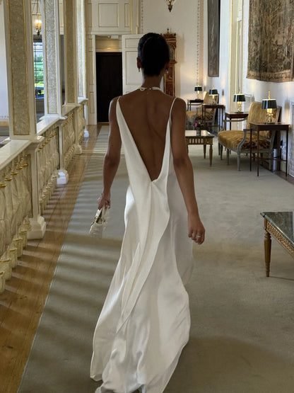 Nayeli Satin Open-Back Spaghetti Strap Maxi Dress