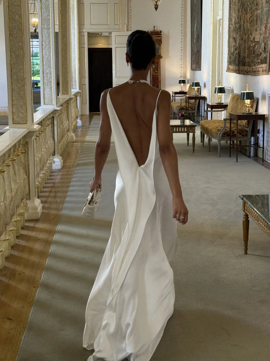 Nayeli Satin Open-Back Spaghetti Strap Maxi Dress