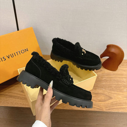 LV District Flat Loafer Black Wool Suede 594854