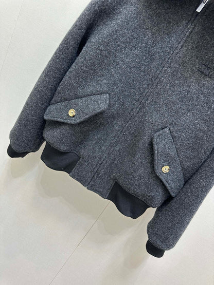 Miu 25 FW Collar Coat Dark Grey Sheep Wool 346114