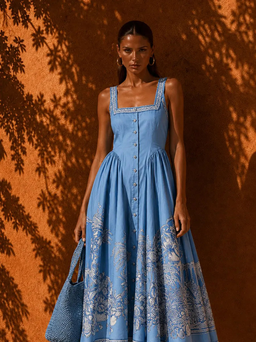 Esmeralda Elegant Single-Breasted Printed Midi Dress