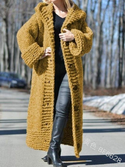 Autumn Winter Cardigan Solid Color Medium Length Thick Thread Sweater Sweater Coat