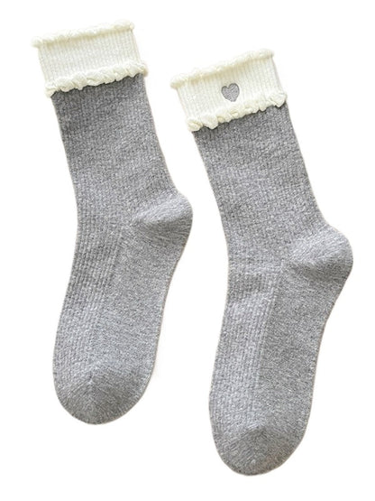 Rufia - Sweet Heart Embroidered Mid-Calf Winter Socks